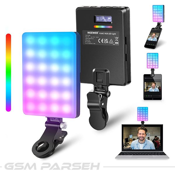 نور ال ای دی RGB شارژی به همراه کلیپس گیره ای و هولدر موبایل مدل VL66C